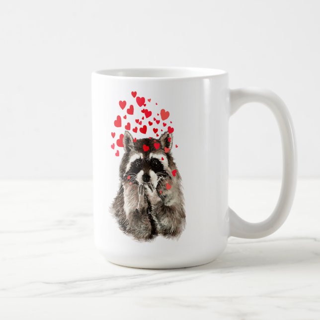 Cute Raccoon Blowing Kisses Animal Nature Art Kaffemugg (Höger)