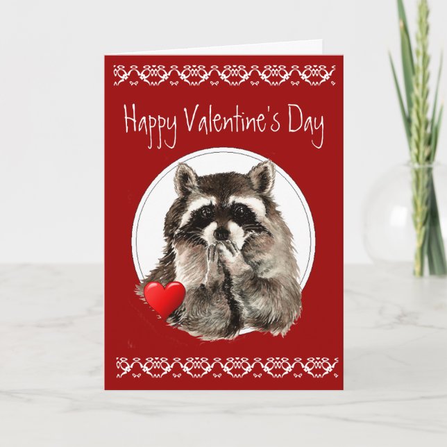 Cute Raccoon Blowing Kisses för dina Valentine Helgkort (Framsida)