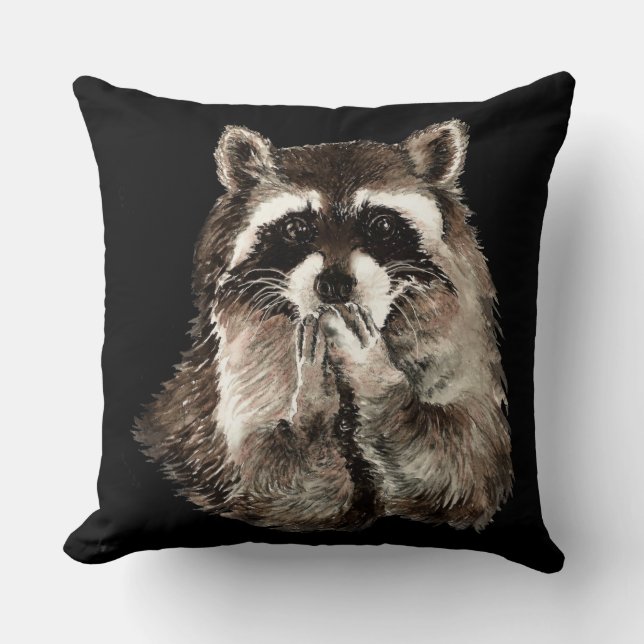 Cute Raccoon Blowing Kisses Humor djurkonst Kudde (Framsida)