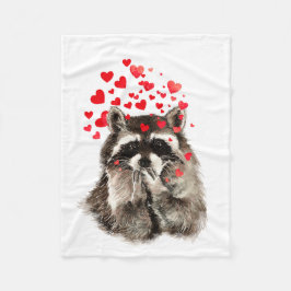 Cute Raccoon Blowing Kisses Kärlek Hearts Animal Fleecefilt