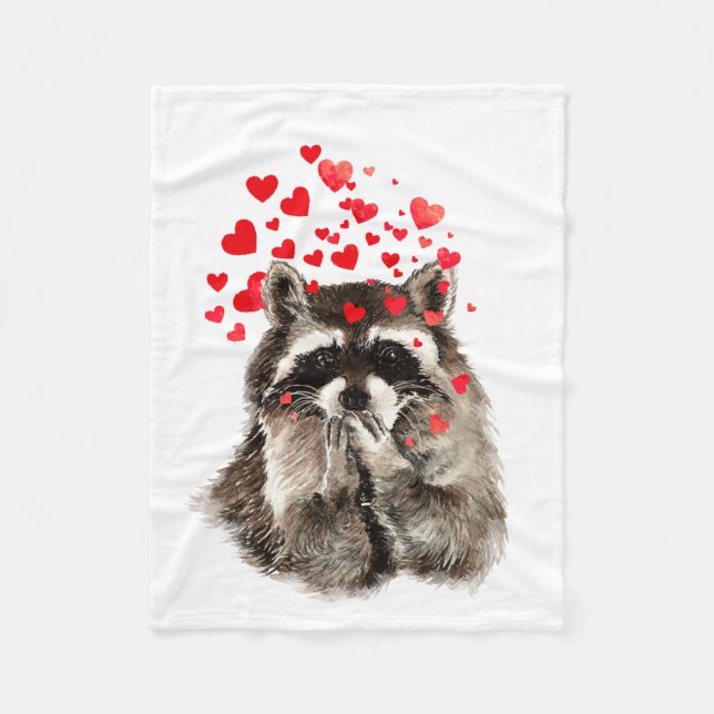 Cute Raccoon Blowing Kisses Kärlek Hearts Animal Fleecefilt (Framsidan)