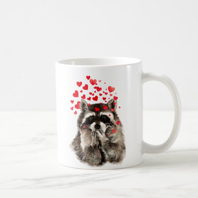 Cute Raccoon Blowing Kisses Kärlek Hearts Kaffemugg (Höger)