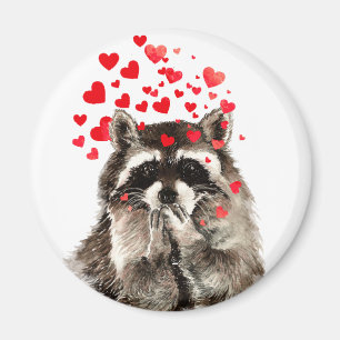 Cute Raccoon Blowing Kisses Kärlek Hearts Magnet