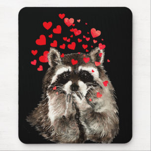 Cute Raccoon Blowing Kisses Kärlek Hearts Musmatta