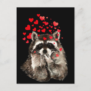 Cute Raccoon Blowing Kisses Kärlek Hearts Vykort