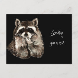 Cute Raccoon Blowing Kisses Sending a Kiss Roligt Vykort
