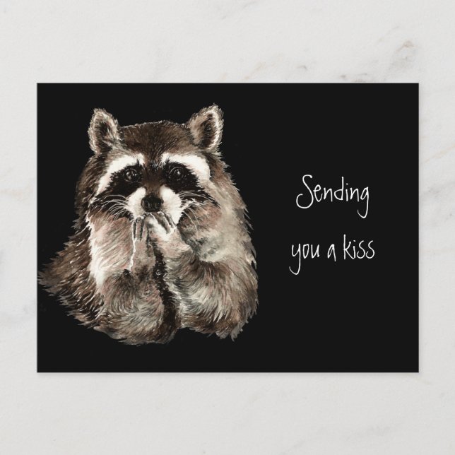 Cute Raccoon Blowing Kisses Sending a Kiss Roligt Vykort (Framsida)