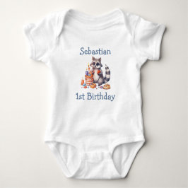 Cute Raccoon Boy 1st Birthday Party Anpassningsbar T Shirt