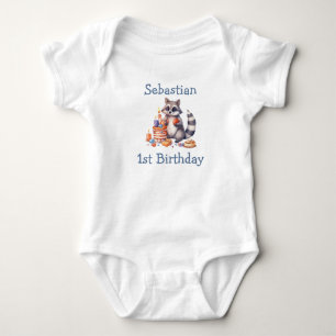 Cute Raccoon Boy 1st Birthday Party Anpassningsbar T Shirt