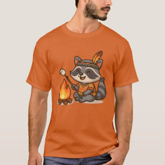 Cute Raccoon Camping and Roasting Marshmallow retr T Shirt