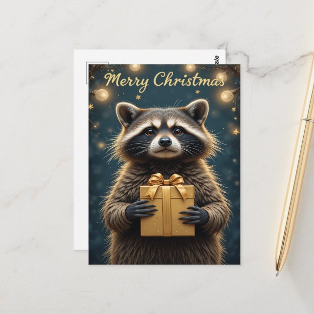 Cute Raccoon Christmas Cozy Winter Holiday  Vykort (Fram/Back In Situ)