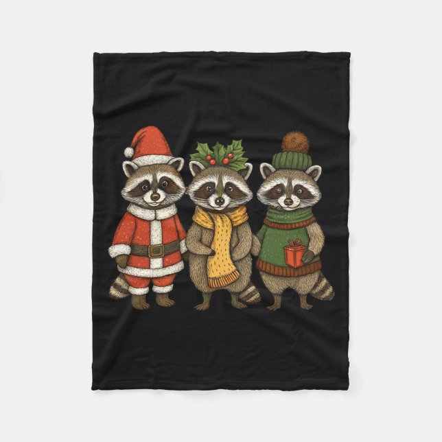 Cute Raccoon Christmas Funny Holiday Santa Claus A Fleecefilt (Framsidan)