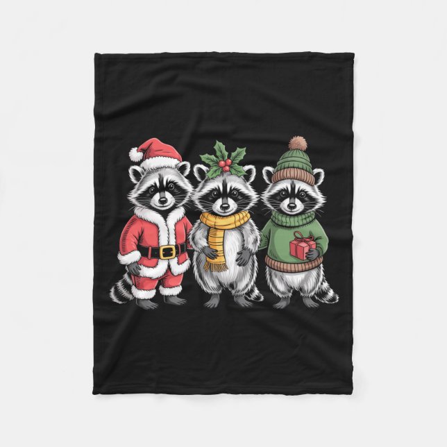 Cute Raccoon Christmas Funny Holiday Santa Claus A Fleecefilt (Framsidan)