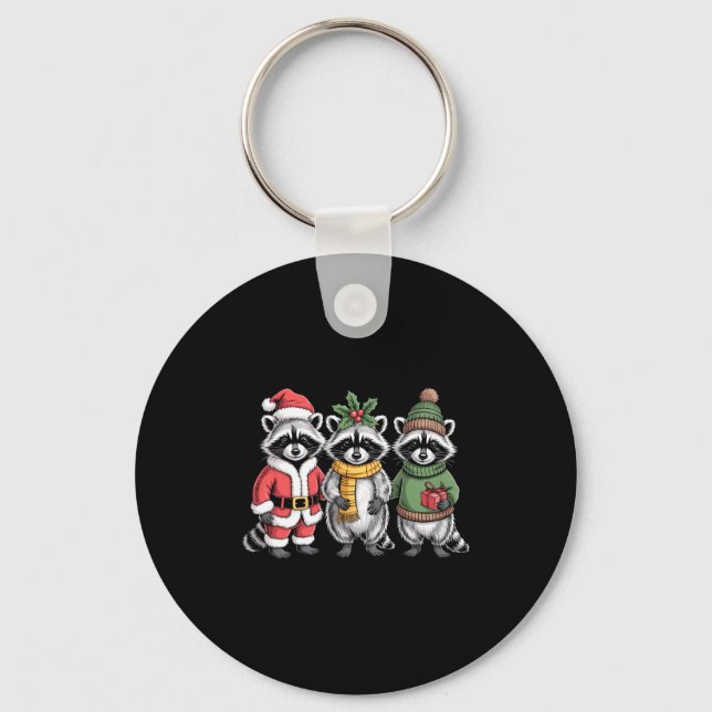 Cute Raccoon Christmas Funny Holiday Santa Claus A Nyckelring (Framsida)