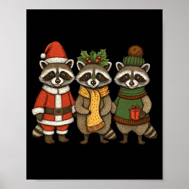 Cute Raccoon Christmas Funny Holiday Santa Claus A Poster (Framsidan)