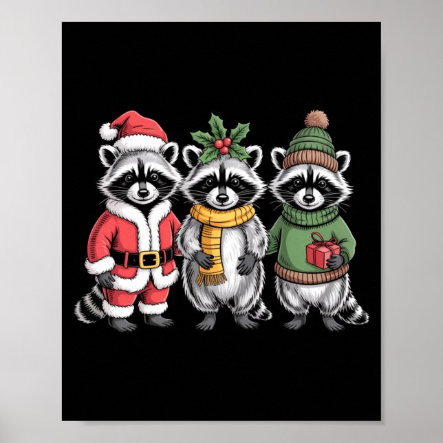 Cute Raccoon Christmas Funny Holiday Santa Claus A Poster (Framsidan)