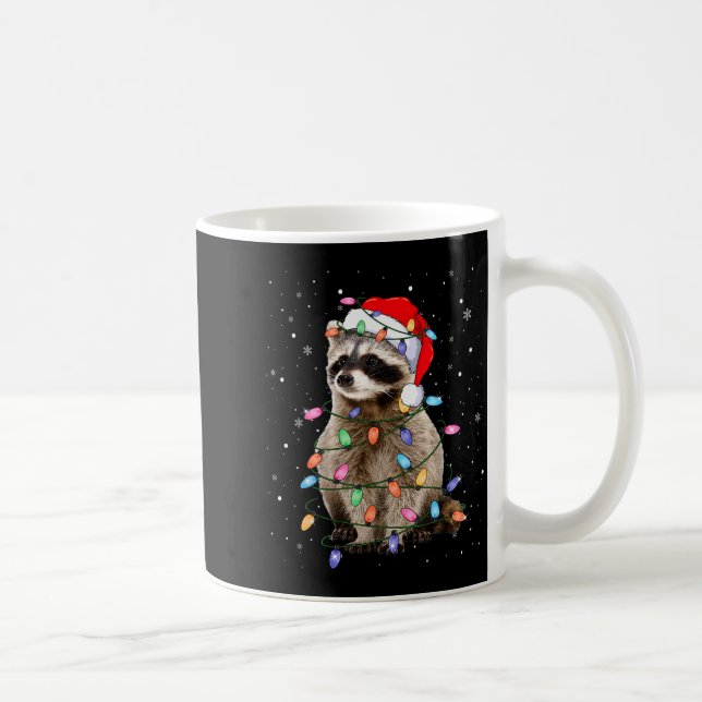 Cute Raccoon Christmas Tree Lights Pajama Raccoon  Kaffemugg (Höger)