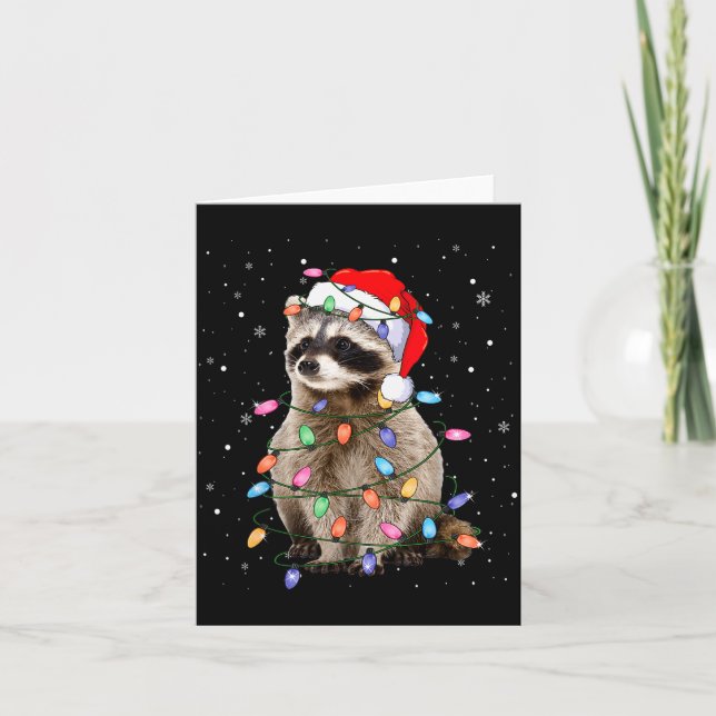 Cute Raccoon Christmas Tree Lights Pajama Raccoon  Kort (Framsida)