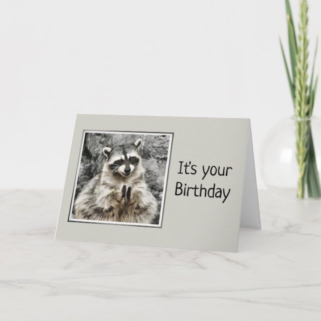 Cute Raccoon Clapping Birthday Humor Kort (Framsida)