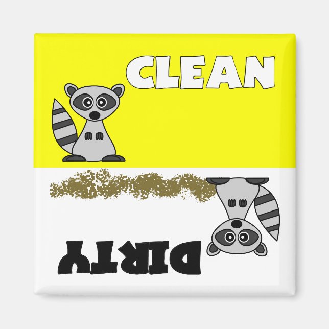 Cute Raccoon Clean / Dirty Dishwasher Magnet (Framsidan)