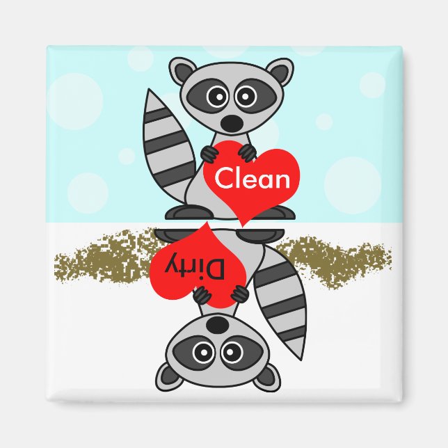Cute Raccoon Clean / Dirty Dishwasher Magnet (Framsidan)