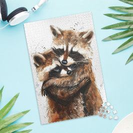 Cute Raccoon Couple Love Jigsaw Puzzle Pussel
