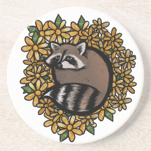 Cute Raccoon Daisy Flower Art raccoo Underlägg