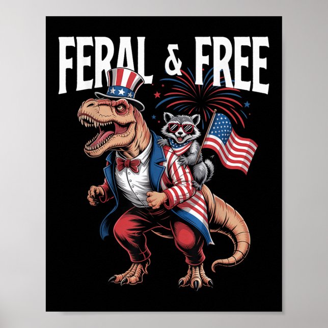 Cute Raccoon Dinosaur T Rex 4:e juli oberoende Poster (Framsidan)