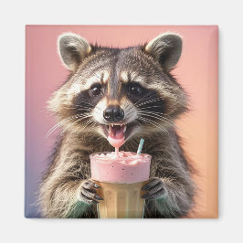 Cute Raccoon Drinking Milkshake Magnet