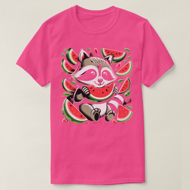 Cute Raccoon Eating Watermelon Fruit Summer Manar  T Shirt (Design framsida)