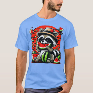 Cute Raccoon Eating Watermelon Fruit Summer Manar  T Shirt