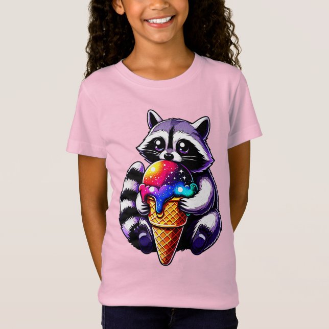 Cute Raccoon Eatum a Space Cream Cone T Shirt (Framsida)