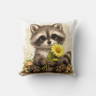 Cute Raccoon Flower Pillow Kawaii Animal Kudde