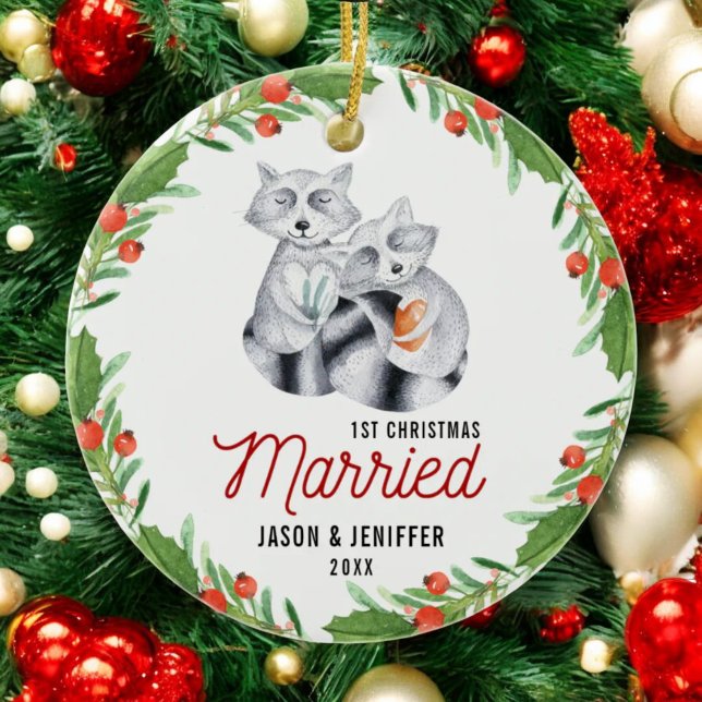 Cute Raccoon Första jultomte, nygift Julgransprydnad Keramik (Skapare uppladdad)