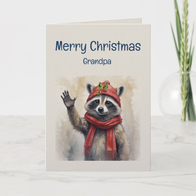 Cute Raccoon Fun Animal Grandpa Christmas Kort (Framsida)