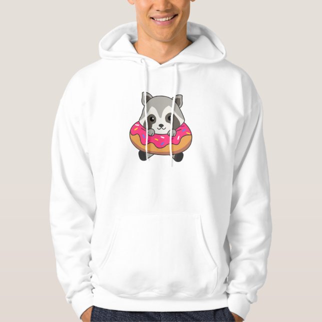 Cute Raccoon funny Animals in Donut Rosa Hoodie (Framsida)