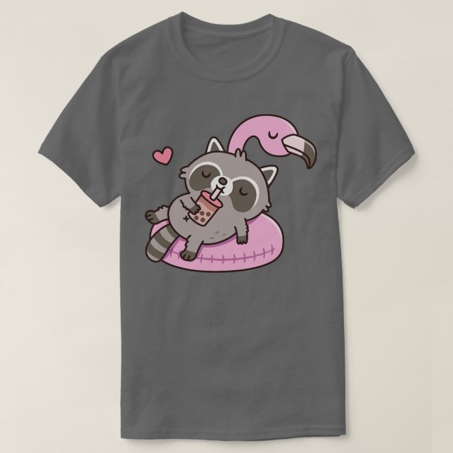 Cute Raccoon g on Flamingo Bassäng Flyter T Shirt (Design framsida)