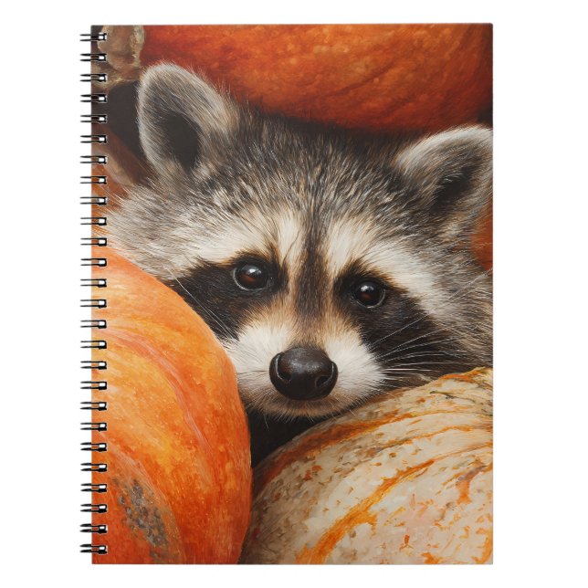 Cute Raccoon Gömt Pumpkin Patch Art Anteckningsbok (Framsidan)