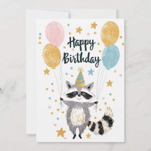 Cute Raccoon Grattis på födelsedagen Julkort