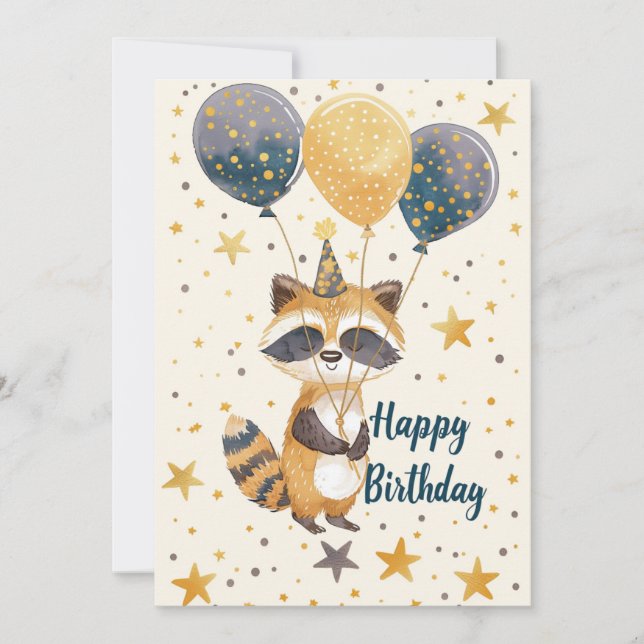 Cute Raccoon Grattis på födelsedagen Julkort (Framsida)