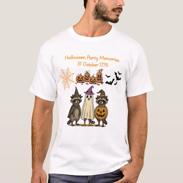 Cute Raccoon Halloween Party 1776 – Funny Spooky  T Shirt (Framsida)
