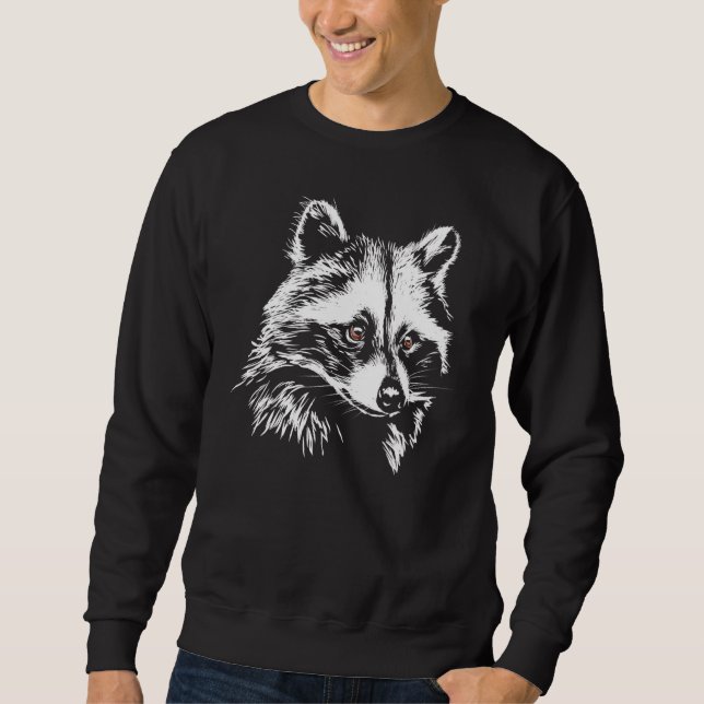 Cute Raccoon Hand plockade Sketch Artistic Lång Ärmad Tröja (Framsida)