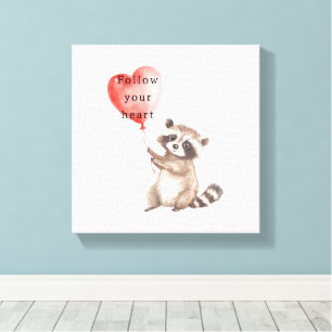 Cute Raccoon Heart Balloon Canvastryck