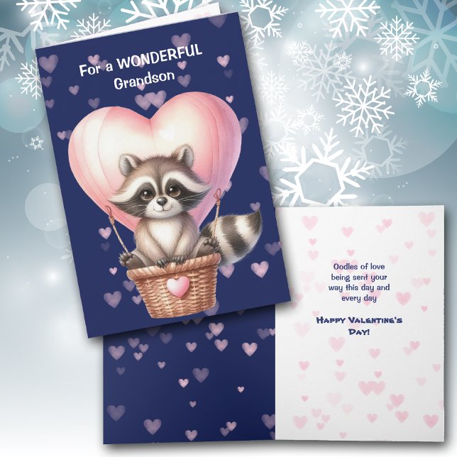 Cute Raccoon Heart Balloon Kids Valentine Card Helgkort (Skapare uppladdad)