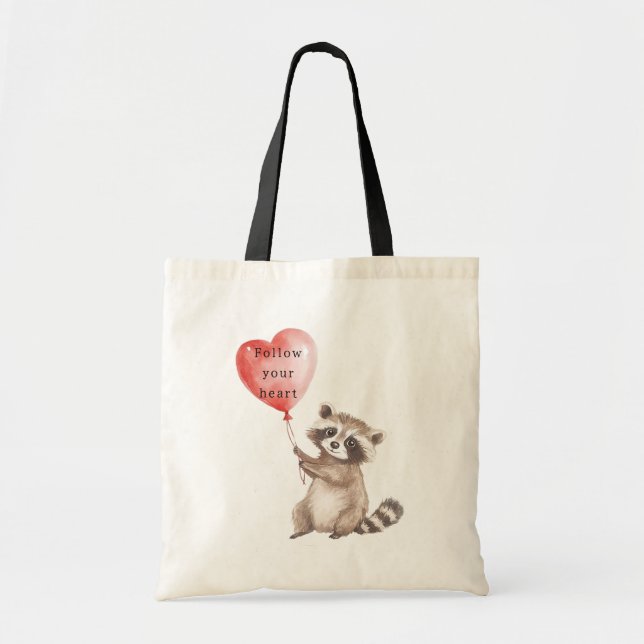 Cute Raccoon Heart Balloon Tygkasse (Framsidan)