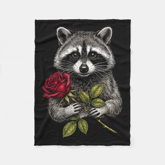 Cute Raccoon Holding A Red Rose Sweet Raccoon Love Fleecefilt (Framsidan)
