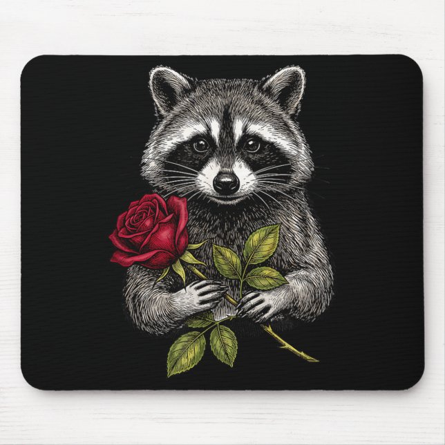 Cute Raccoon Holding A Red Rose Sweet Raccoon Love Musmatta (Framsidan)