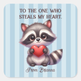 Cute Raccoon Holger ett hjärta Fyrkantigt Klistermärke