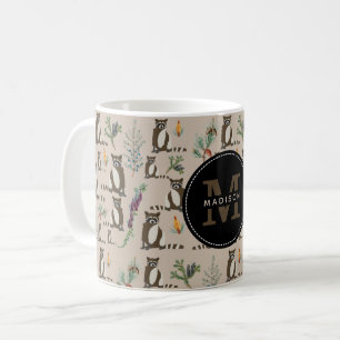 Cute Raccoon i Gräs Forest Mönster Monogram Kaffemugg