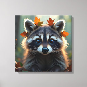 Cute Raccoon i Höst löv Canvastryck